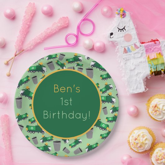 Gepersonaliseerd recyclingafval vrachtwagenpatroon papieren bordje (Feest)