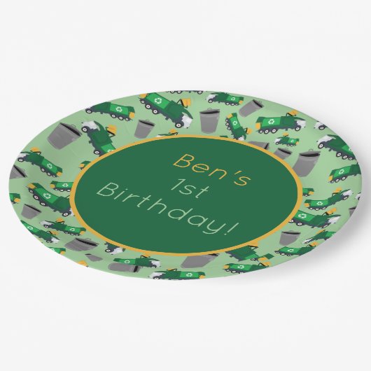 Gepersonaliseerd recyclingafval vrachtwagenpatroon papieren bordje (Gekanteld)