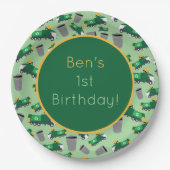 Gepersonaliseerd recyclingafval vrachtwagenpatroon papieren bordje (Voorkant)