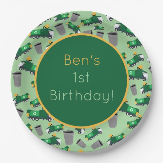 Gepersonaliseerd recyclingafval vrachtwagenpatroon papieren bordje (Voorkant)