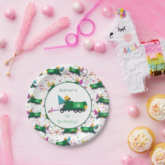 Gepersonaliseerd recyclingplatform voor vuilniswag papieren bordje (Feest)