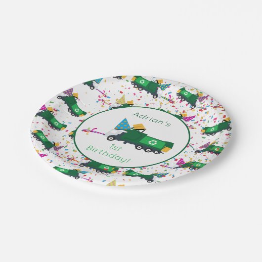 Gepersonaliseerd recyclingplatform voor vuilniswag papieren bordje (Gekanteld)