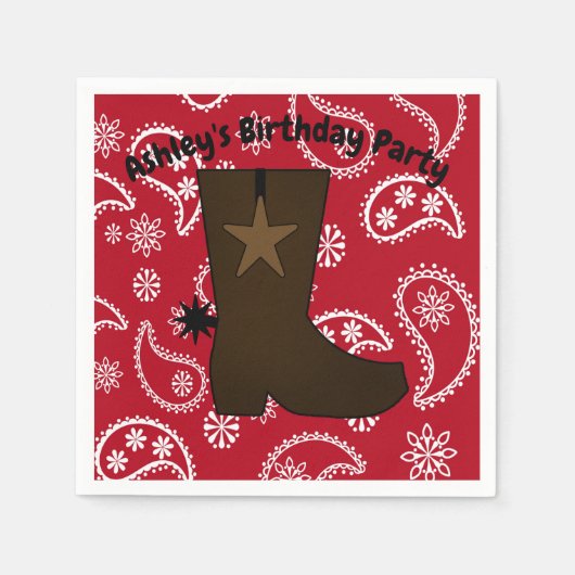 Gepersonaliseerd Red Bandana Cowboy Boot Servetten (Voorkant)