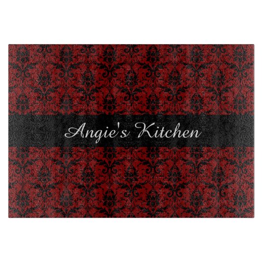 Gepersonaliseerd Red- en Black Damask Kitchen Gadg Snijplank (Voorkant)