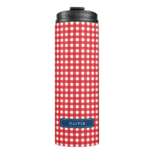 Gepersonaliseerd Red Gingham-monogram Thermosbeker