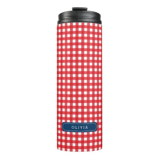 Gepersonaliseerd Red Gingham-monogram Thermosbeker (Voorkant)