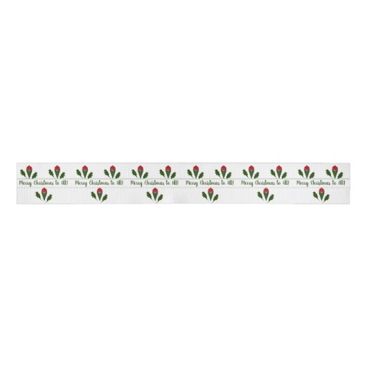Gepersonaliseerd Red Roses Art & Holly Holiday Grosgrain Lint (Voorkant)