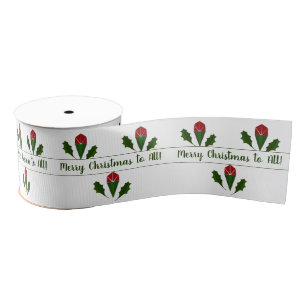 Gepersonaliseerd Red Roses Art & Holly Holiday Grosgrain Lint