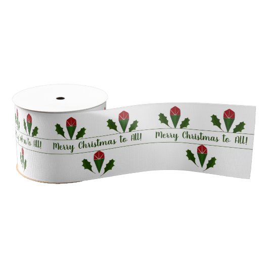 Gepersonaliseerd Red Roses Art & Holly Holiday Grosgrain Lint (Spoel)