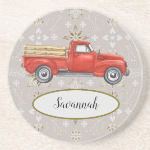 Gepersonaliseerd  Red Truck Country Pattern Zandsteen Onderzetter