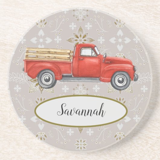 Gepersonaliseerd  Red Truck Country Pattern Zandsteen Onderzetter (Voorkant)