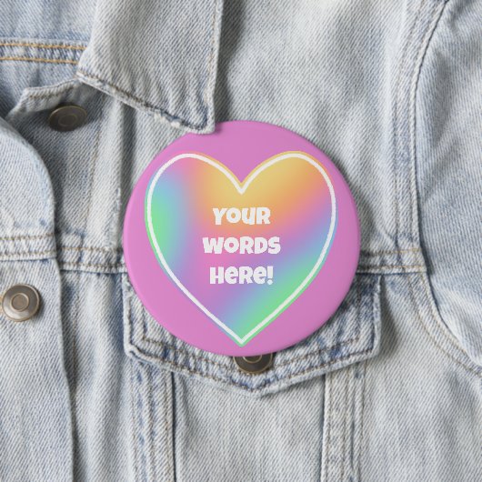 Gepersonaliseerd regenbooghart ronde button 4,0 cm (In situ)