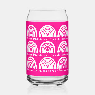 Gepersonaliseerd regenboogpatroon Hot Pink Coffee Blikvorm Glas