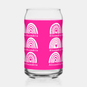 Gepersonaliseerd regenboogpatroon Hot Pink Coffee Blikvorm Glas (Links)
