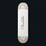 Gepersonaliseerd regenboogskateboard persoonlijk skateboard<br><div class="desc">Een roze,  roze blauwe mosterd boho stijl regenboog aan elk uiteinde van het skateboard,  met een klein roze hart in het midden.</div>