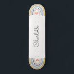 Gepersonaliseerd regenboogskateboard persoonlijk skateboard<br><div class="desc">Een roze,  roze blauwe mosterd boho stijl regenboog aan elk uiteinde van het skateboard,  met een klein roze hart in het midden.</div>