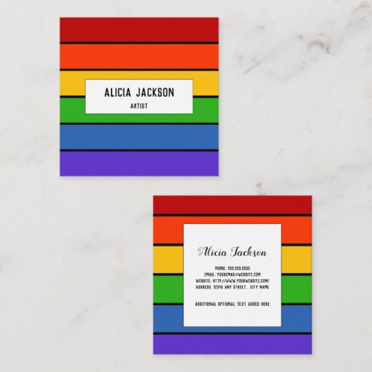 Gepersonaliseerd | Regenboogstrips Vierkante Visitekaartje (Voorkant / Achterkant)