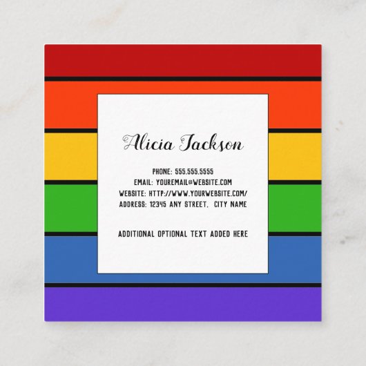 Gepersonaliseerd | Regenboogstrips Vierkante Visitekaartje (Achterkant)