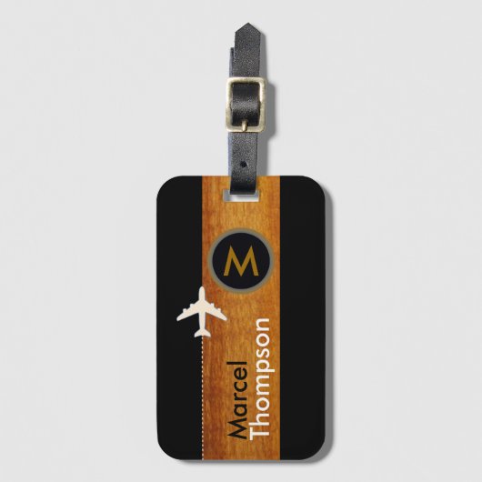 Gepersonaliseerd reizen / elegant monogram bagagelabel (Voorkant (verticaal))