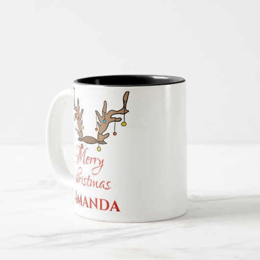 Gepersonaliseerd renderdecor - Kerst van Merry Tweekleurige Koffiemok (Voorkant links)