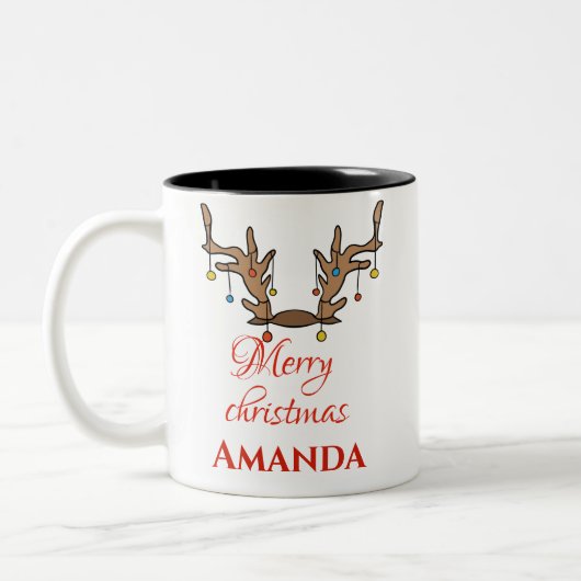 Gepersonaliseerd renderdecor - Kerst van Merry Tweekleurige Koffiemok (Links)