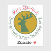 Gepersonaliseerd rendier hoofd groen rood goud ker sticker (Vel)