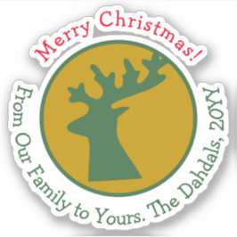 Gepersonaliseerd rendier hoofd groen rood goud ker sticker