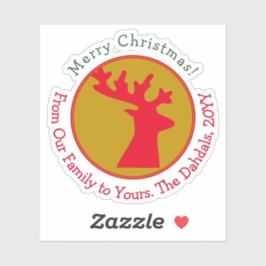 Gepersonaliseerd rendier hoofd rood groen goud vak sticker (Vel)