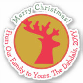 Gepersonaliseerd rendier hoofd rood groen goud vak sticker (Voorkant)