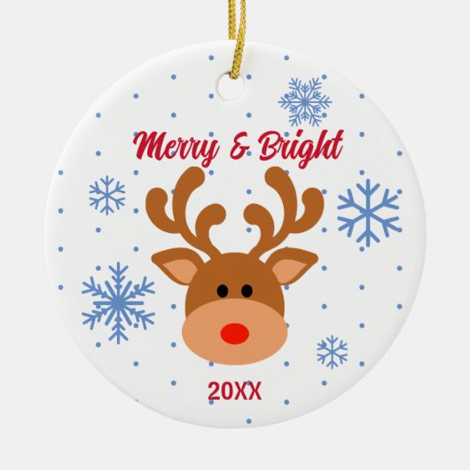 Gepersonaliseerd rendierensnowflake keramisch sier ornament (Voorkant)