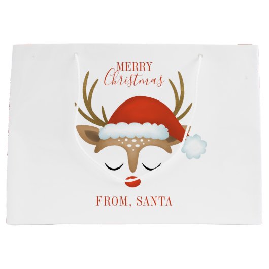 Gepersonaliseerd rendiergezicht voor kerstmis groot cadeauzakje (Voorkant)