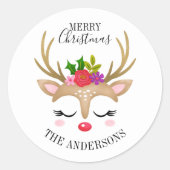 Gepersonaliseerd rendierKerstfeest Ronde Sticker (Voorkant)