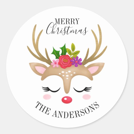 Gepersonaliseerd rendierKerstfeest Ronde Sticker (Voorkant)