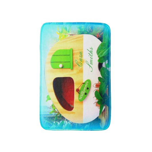 Gepersonaliseerd Retro  camper blauw Badmat (Voorkant Verticaal)