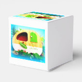 Gepersonaliseerd Retro  camper blauw Bedankdoosjes (Achterkant)