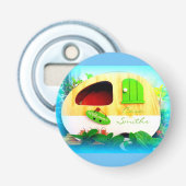Gepersonaliseerd Retro  camper blauw Button Flesopener (Voorkant)