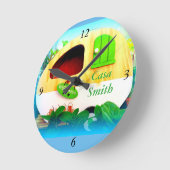 Gepersonaliseerd Retro  camper blauw Ronde Klok (Hoek)