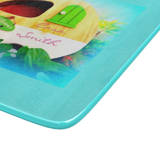 Gepersonaliseerd Retro  camper blauw Snijplank (Hoek)