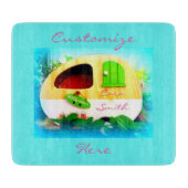 Gepersonaliseerd Retro  camper blauw Snijplank (Voorkant)