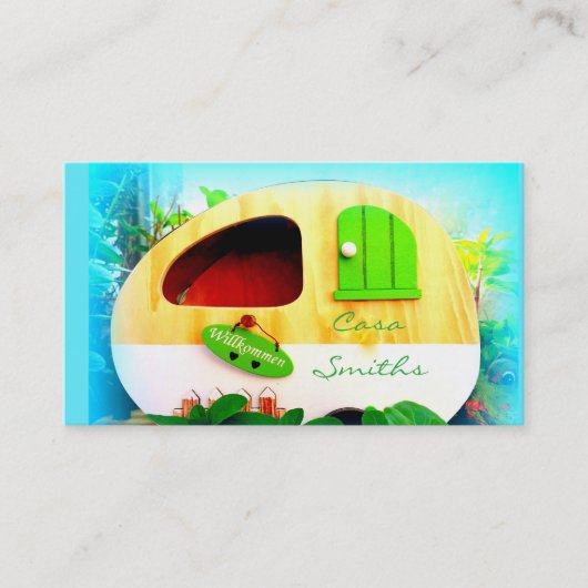 Gepersonaliseerd Retro  camper blauw Visitekaartje (Voorkant)