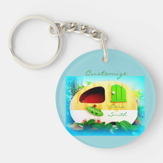 Gepersonaliseerd retro camper casa sleutelhanger (Voorkant)