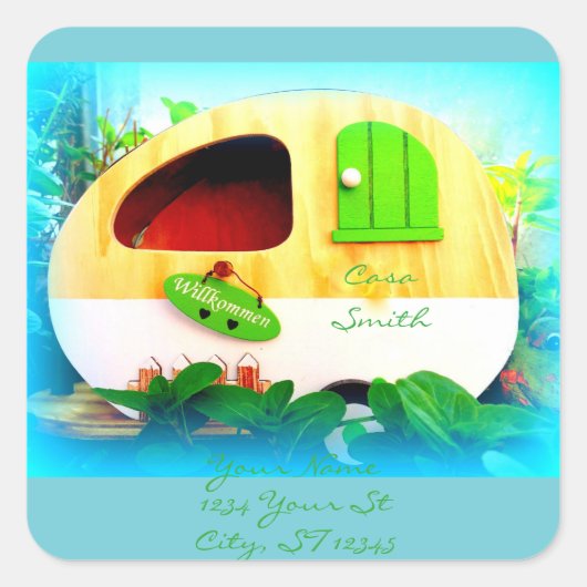 Gepersonaliseerd Retro  camper Vierkante Sticker (Voorkant)