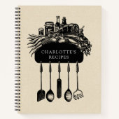 Gepersonaliseerd retro crème - zwart recept notitieboek (Voorkant)
