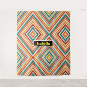 Gepersonaliseerd retro gestreept wandtapijt Kleu Wandkleed
