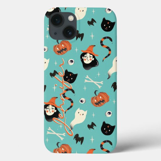 Gepersonaliseerd retro Halloween Witch Pumpkin Pat Case-Mate iPhone Case (Achterkant)