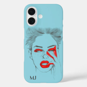 Gepersonaliseerd Retro Illustratie - Baby blauw iPhone 16 Hoesje