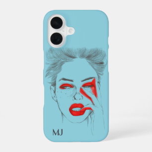 Gepersonaliseerd Retro Illustratie - Baby blauw iPhone 16 Hoesje