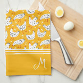 Gepersonaliseerd Retro Kip Monogram Theedoek (Quarter Fold)