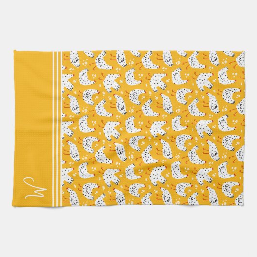 Gepersonaliseerd Retro Kip Monogram Theedoek (Horizontaal)