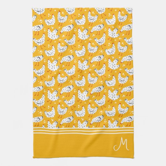 Gepersonaliseerd Retro Kip Monogram Theedoek (Verticaal)